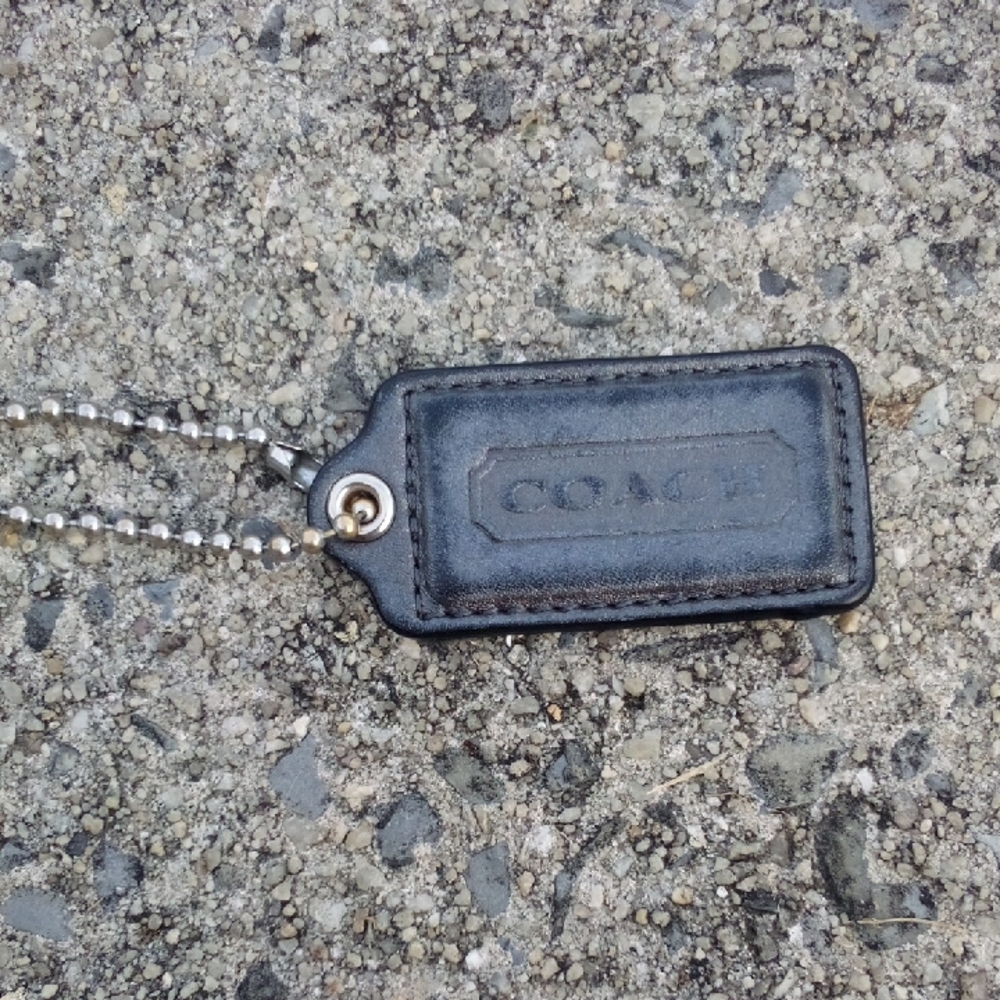 Coach Leather Tag With Chain & Slight Silver Sheen 2.5" X 1" With 2"